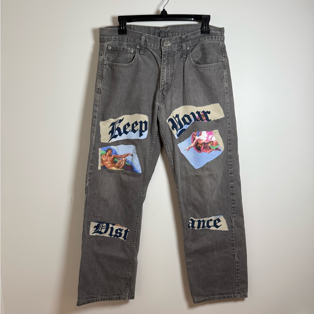 Upcycled Levi 569 Gray Graphic Men Jeans
